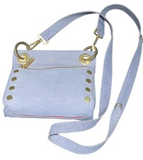 Hammitt Los Angeles Snake Embossed Leather Crossbody Bag Gray Gold Stud Zip...