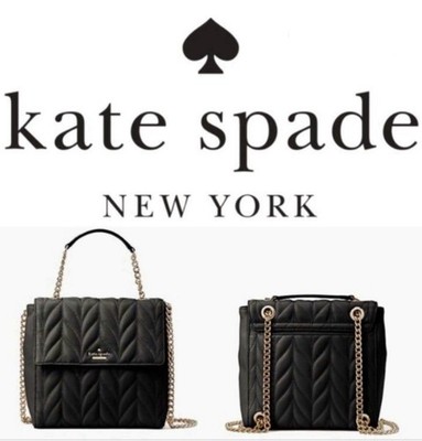 kate spade Briar Lane Black Quilted Leather Crossbody Backpack with Gold Chain