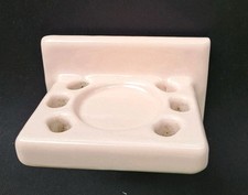 Vtg MCM Shell Pink Ceramic Tile Toothbrush Holder Tumbler Cup Tray NOS