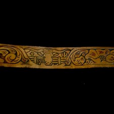 tooled leather Steers/flowers belt Western snap on/off buckle unisex 29 - 32