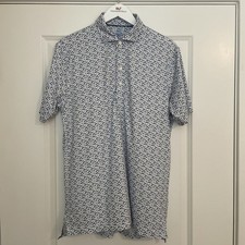 Men  s Johnnie O Featherweight Polo Shirt Small Blue White Short Sleeve