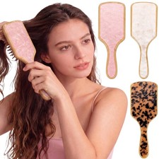 3 Pcs Bamboo Paddle Hair Brush with Acetate Backing Wooden Bristles Hair Brus...