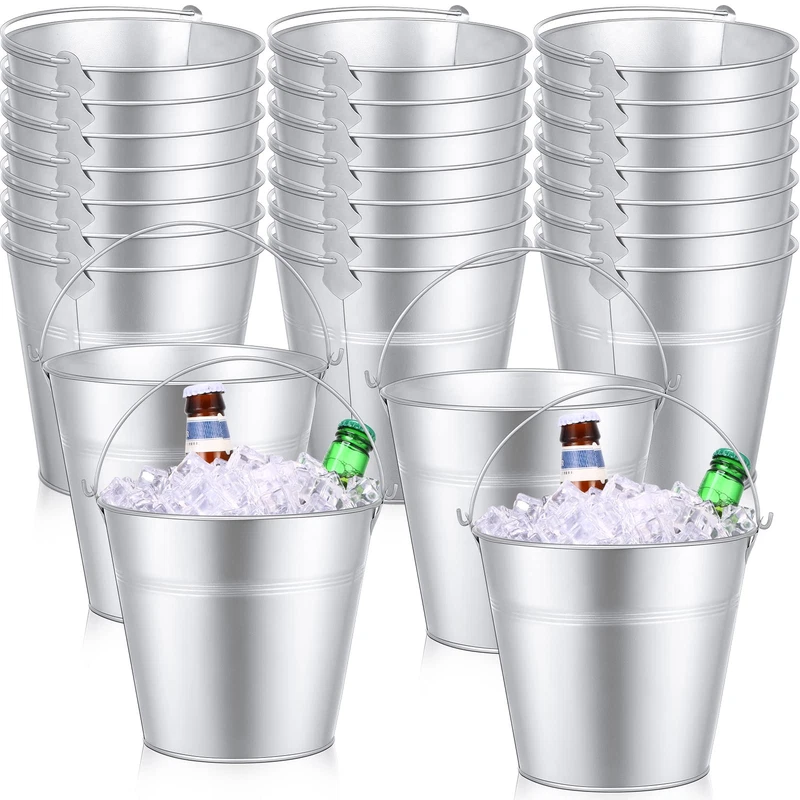 Didaey 24 Pcs Metal Beer Bucket Bulk Ice Bucket Ice Pails Handle Champagne Soda