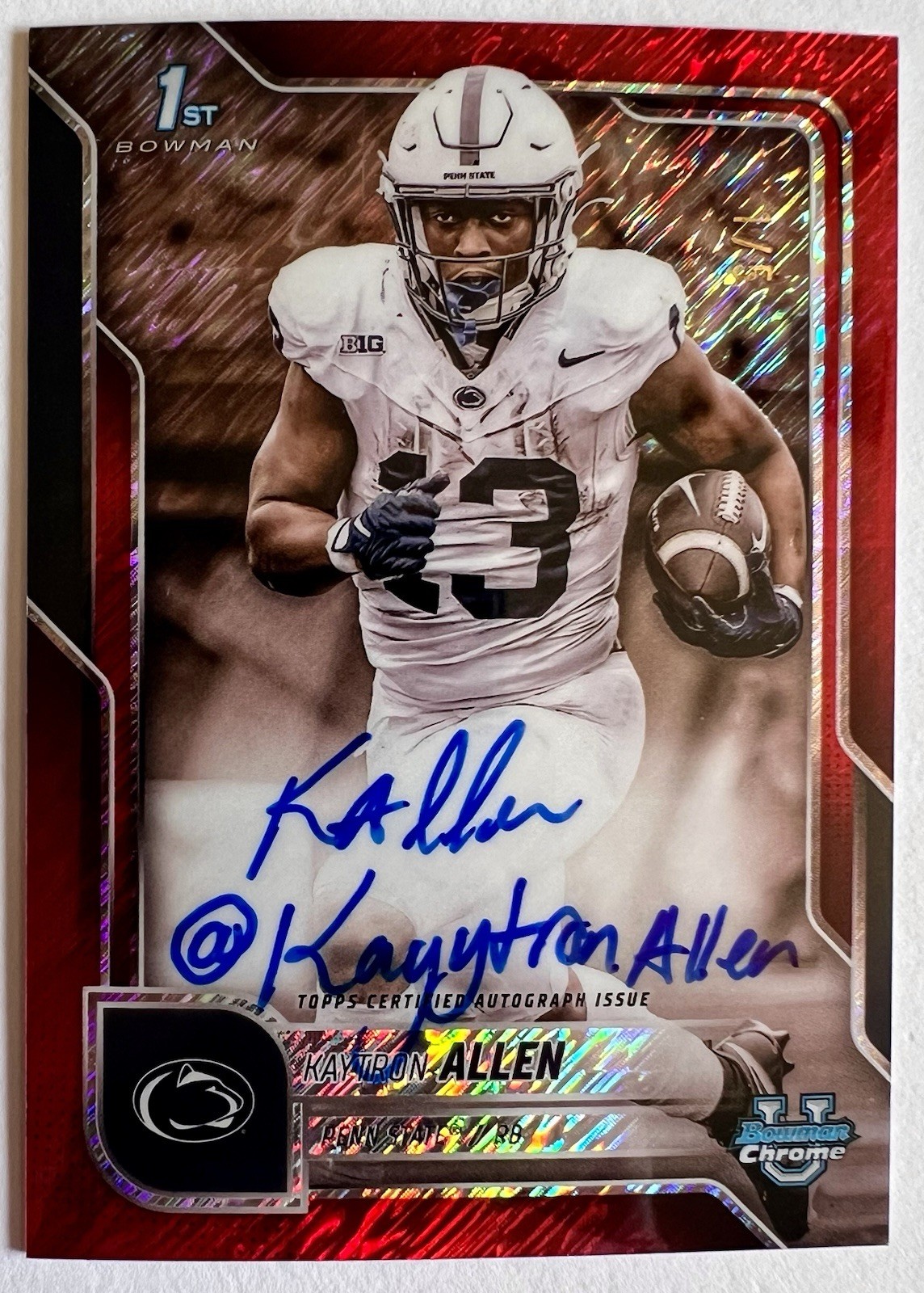 2025 Bowman Chrome University Football Kaytron Allen Red Shimmer 1st Auto 1/5
