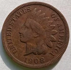 1908-S Indian Head Cent Fine Details BN, Key Date 1C Penny coins