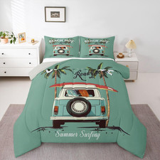 Coastal Beach Surfer King Comforter Set,Surfboard Surf Bedding Set for Kids Girl