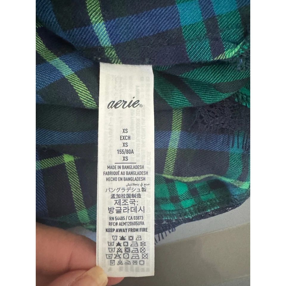 Vestido para dormir de encaje aerie Intimates XS para mujer correas ajustables verde a cuadros Foto 4 de 4