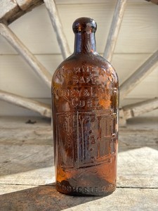 Vintage Bottle Warner’s Safe Cure Partial Paper Label Amber Strong Embossing