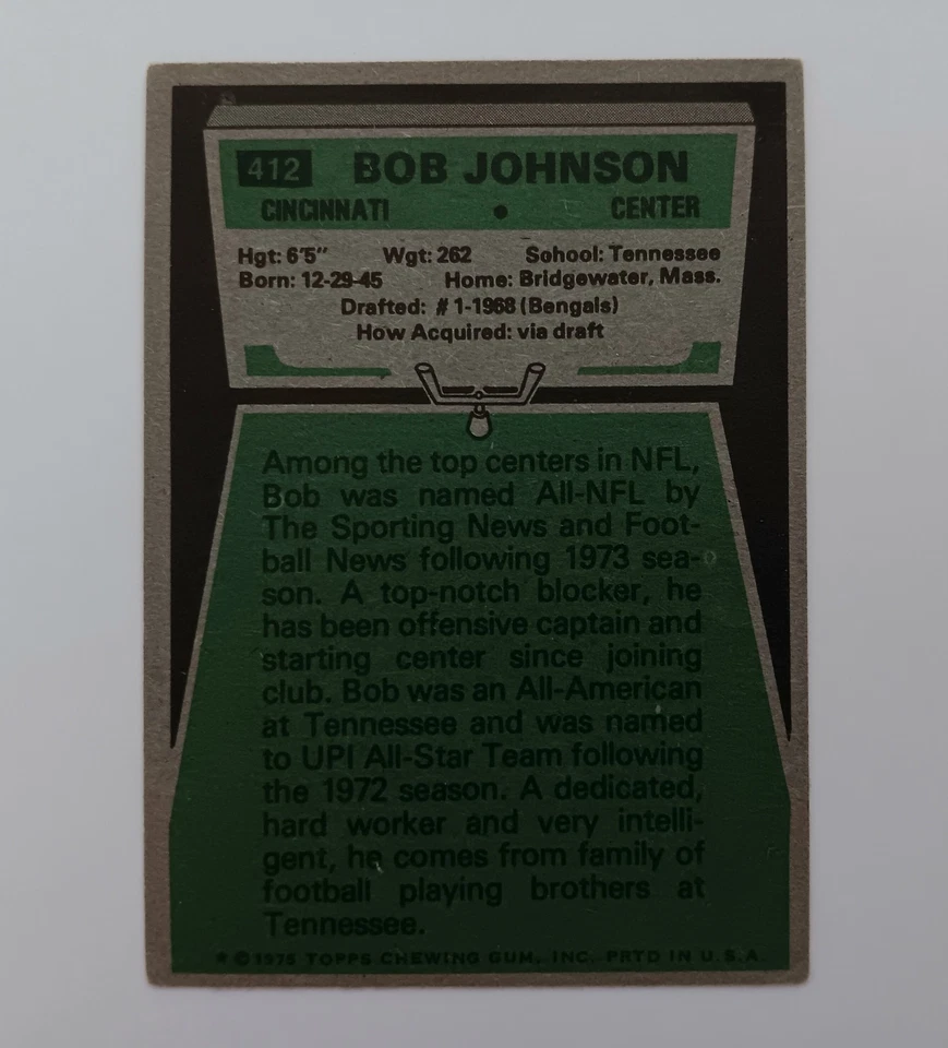 Topps 1975 Bob Johnson #412 Cincinnati Bengals, Signed Autographed Football Card - Image 3 of 3
