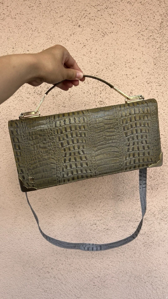 Винтажный PIERRE CARDIN кожаный клатч / наплечная сумка оливковый зеленый сделано в Италии - Изображение 3 из 4