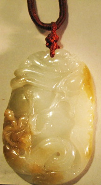ANTIQUE OLD CARVED LIGHT GREEN AND YELLOW JADE DRAGON