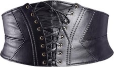 Women's Black Wide Elastic Corset Belt Tie Cinch Waist Band Dress Top