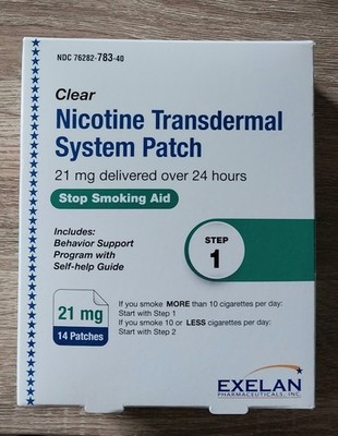 NEW Exelan Pharma Step 1 Nicotine Patch Kit 14 ct. (21mg) + Free Self-help Guide