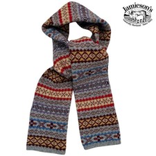 Jamieson's Shetland Wool Fair Isle Scarf Double Layer Knit Tube Muffler Scotland