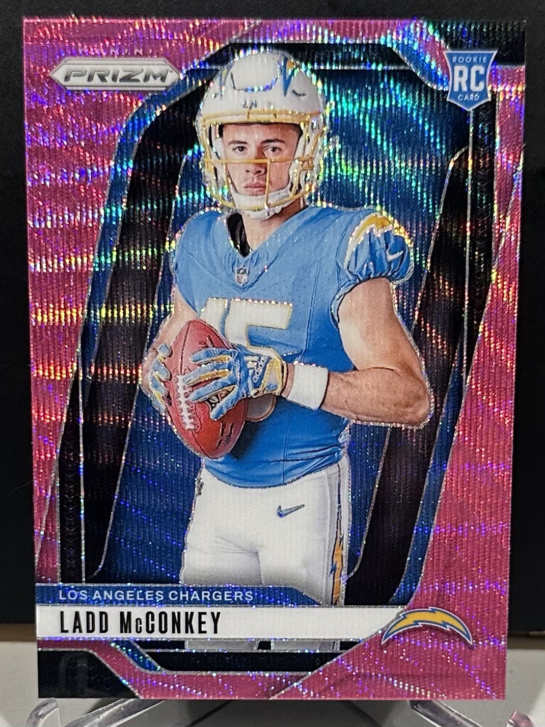 2024 Panini Prizm - Ladd Mcconkey Pink Wave Prizm Variation RC Chargers SP #24