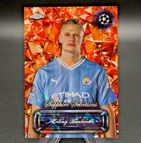 Erling Haaland 2023 Topps Chrome UCC Sapphire Selections Orange #d 1/25 Man City