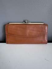 Vintage Rolfs Cowhide Leather Kiss Lock Wallet Brown Tan Checkbook Clutch USA
