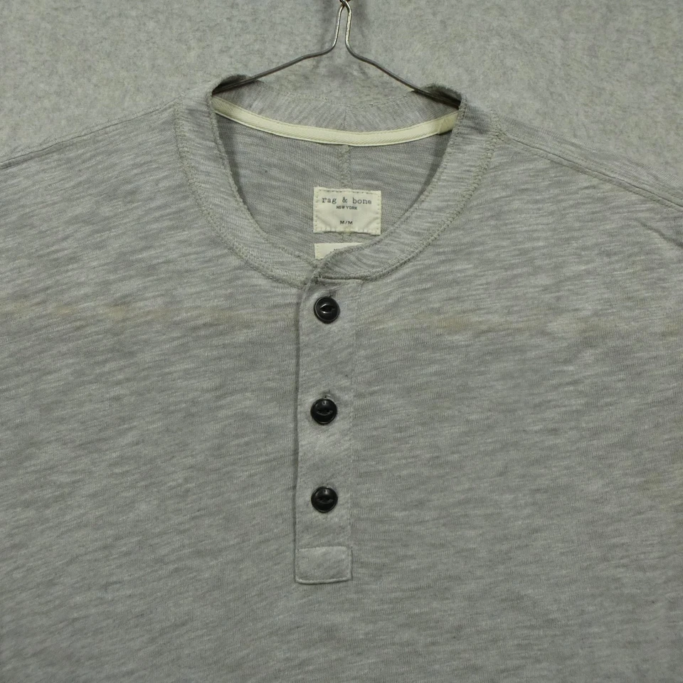 rag & bone Henley Shirt Mens Medium Gray Long Sleeve Slub Knit 3 Button Pullover - Image 3 of 4