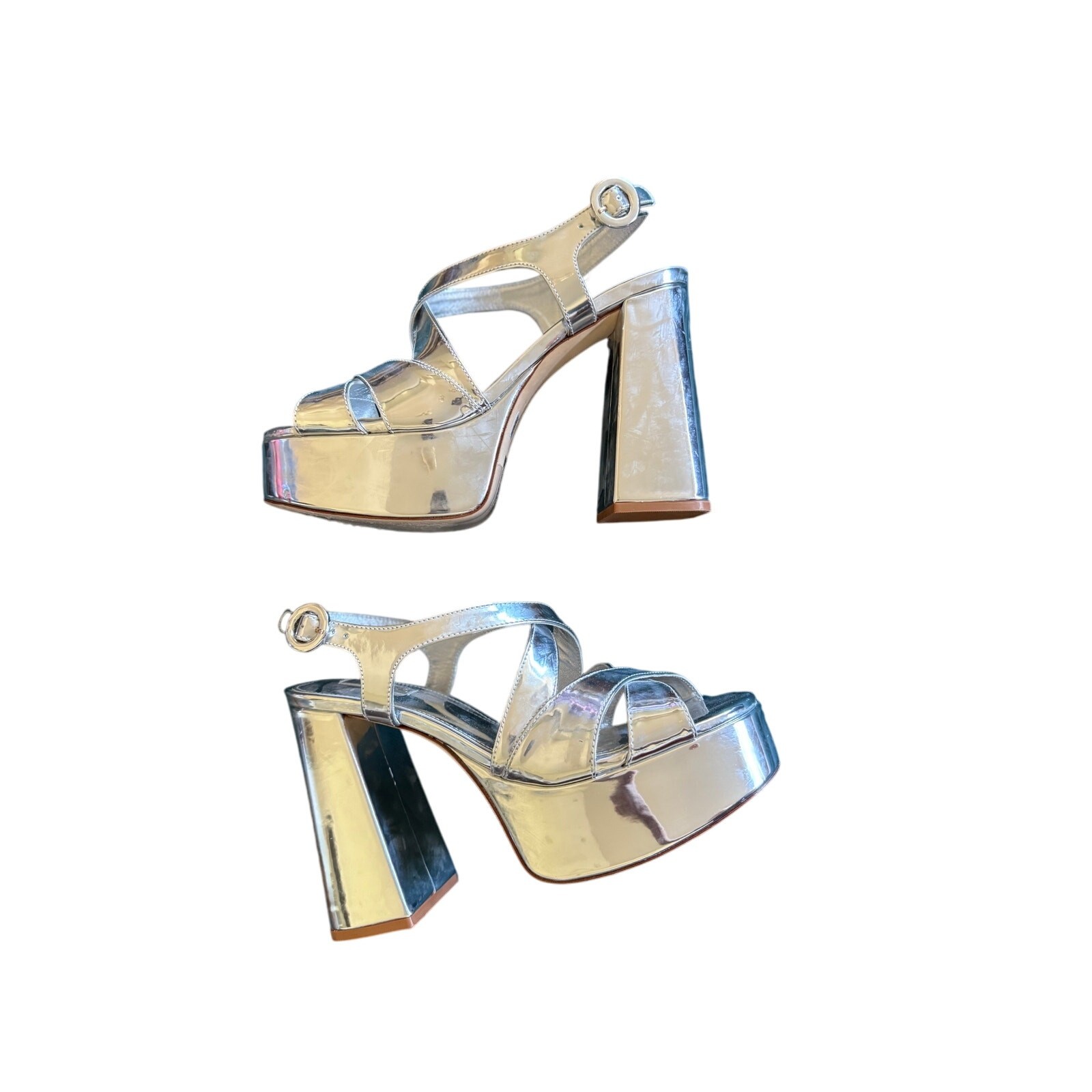 Larroude Bee Silver Strappy Platform Sandals size… - image 3