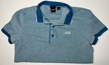 HUGO BOSS Paule Slim Fit Polo Shirt Blue Pima Cotton Logo Pique Mens Size M EUC