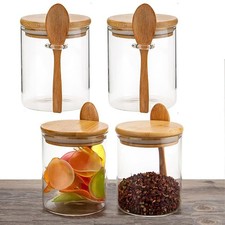 Airtight Glass Jars With Bamboo Lids And Spoons, 17oz Glass Canisters With Li...