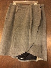 Vintage 80s Women Sz 16 Wraparound Lined Black Beige Dot Skirt 35 Waist 24 Long