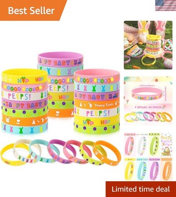 42pcs Easter Party Favors Silicone Bracelets Bunny Egg Carrot Chicks Flowers ...