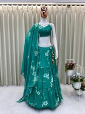 Ethnic Wear Green Georgette  Printed Lehenga Choli With Dupatta For Women