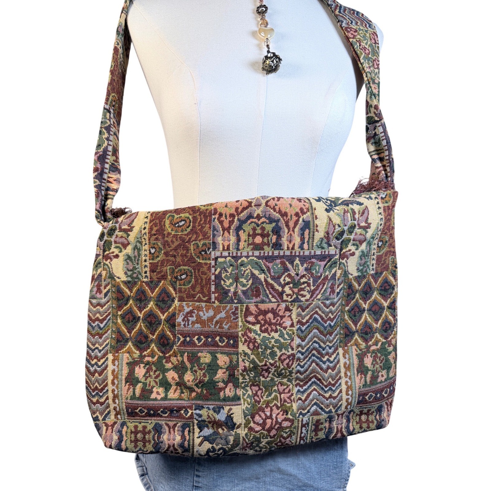 handmade Boho Tapestry Patchwork Messenger Bag Be… - image 2