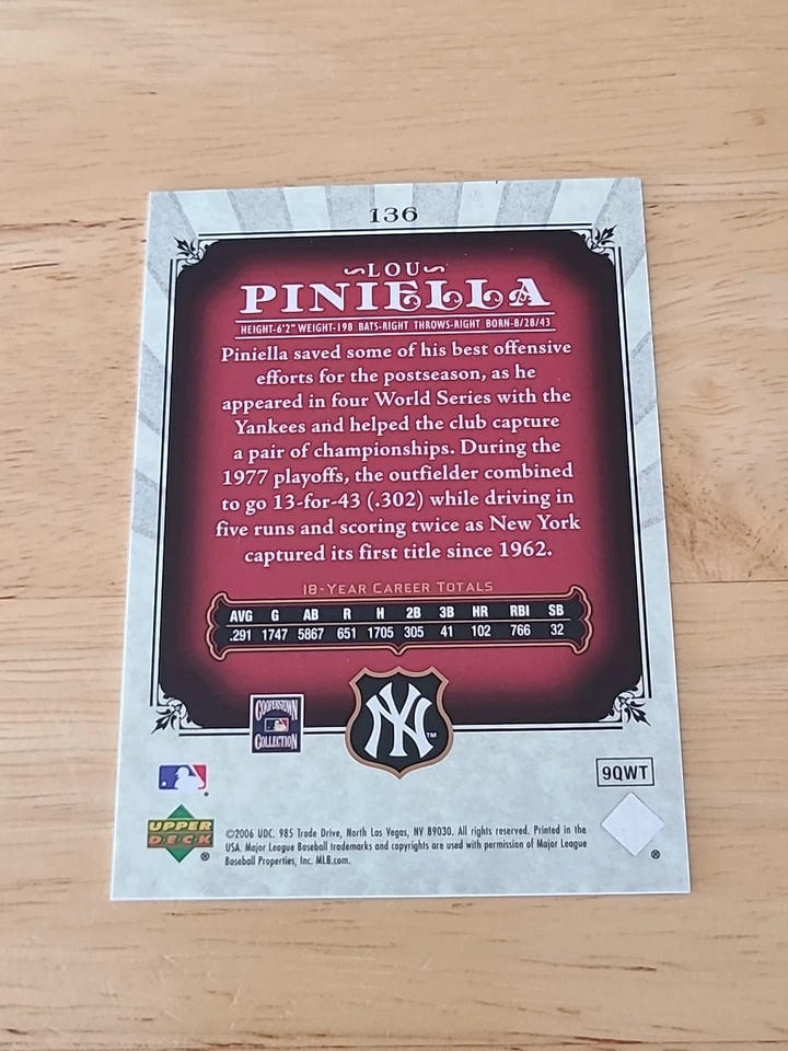 2006 SP Legendary Cuts # 136 Lou Piniella New York Yankees /99 $$$ - Image 2 of 2