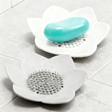 2 Pcs Lotus Shape Shower Steer Tray, Silicone Soap Holder Non-Slip,
