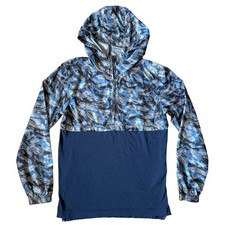 Under Armour Mens Windbreaker Sportstyle Anorak Blue Camo Fitted Hood 1/2 Zip