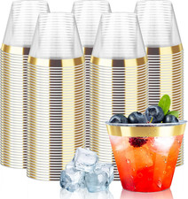  200 Pack 9oz Clear Plastic Cups with Gold Rimmed Sturdy  Food Safe Disposable
