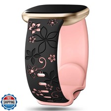 Two-Tone Floral Engraved Band Compatible with Fitbit Versa 3/4/ Sense 2 Bands