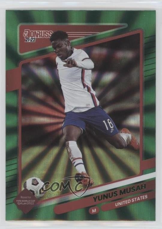 2021-22 Panini Donruss Road to Qatar Holo Green Laser Yunus Musah #161 h3a