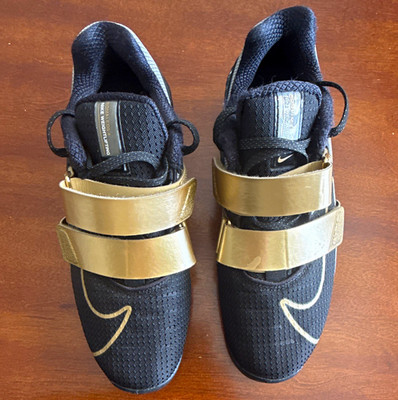 Nike Romaleos 4 Men s Weightlifting Sneakers Black/Gold Hook & Loop Mesh