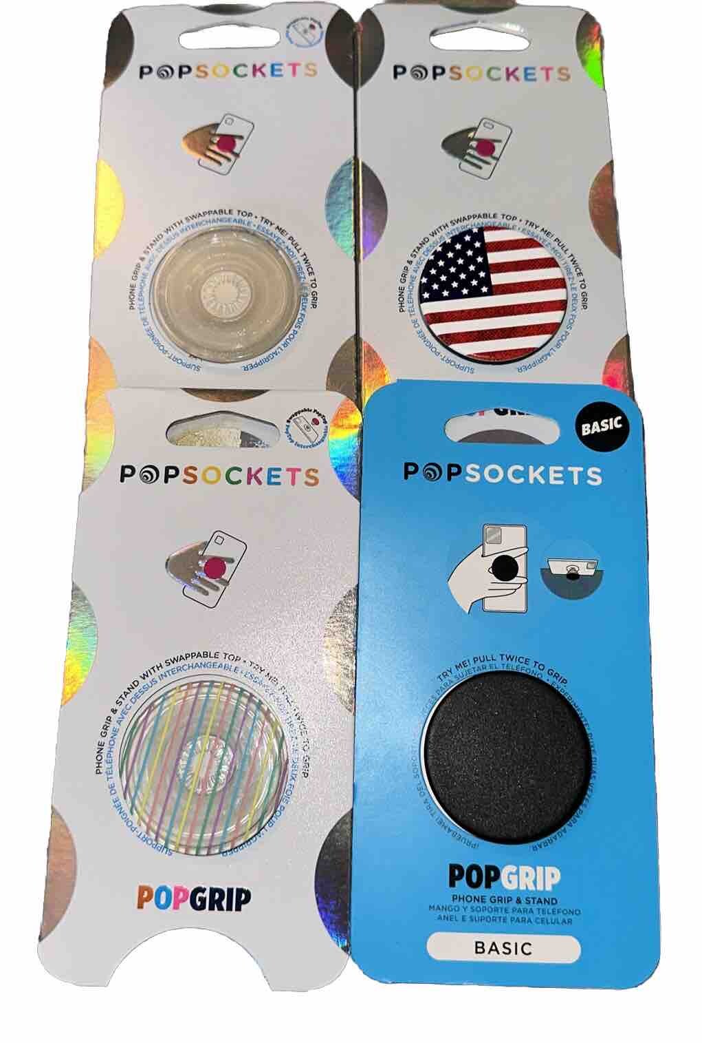 PopSocket PopGrip USA Flag Black Clear Stripes Lot Of 4-image