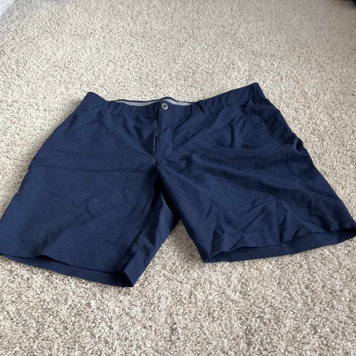 Under Armour Mens Golf Shorts 40- Navy W/ Black Dots-Heatgear