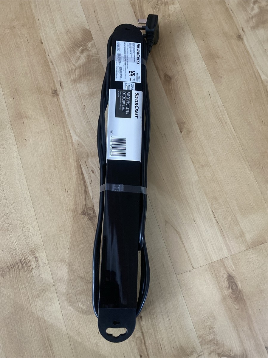 Silvercrest Surge Protected Extension Lead 3m 6 Plugs Black | eBay 