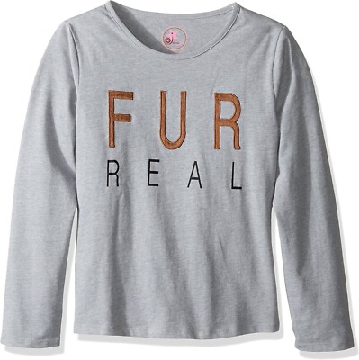 Dream Star 120078LG Girls Fur Real Top, Heather Grey, XL (6X)