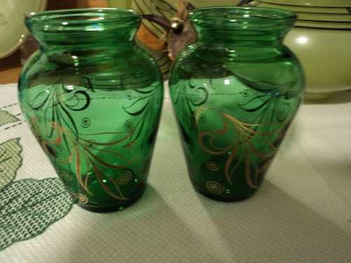 Vintage Anchor Hocking Emerald Green Miniature Vases In Original Box - Picture 2 of 6