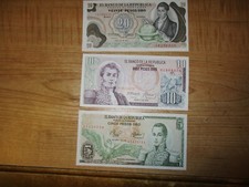 SETSRUS - Colombia - Three Notes  - 5, 10, 20 Peso Oro - each Gem Uncirculated