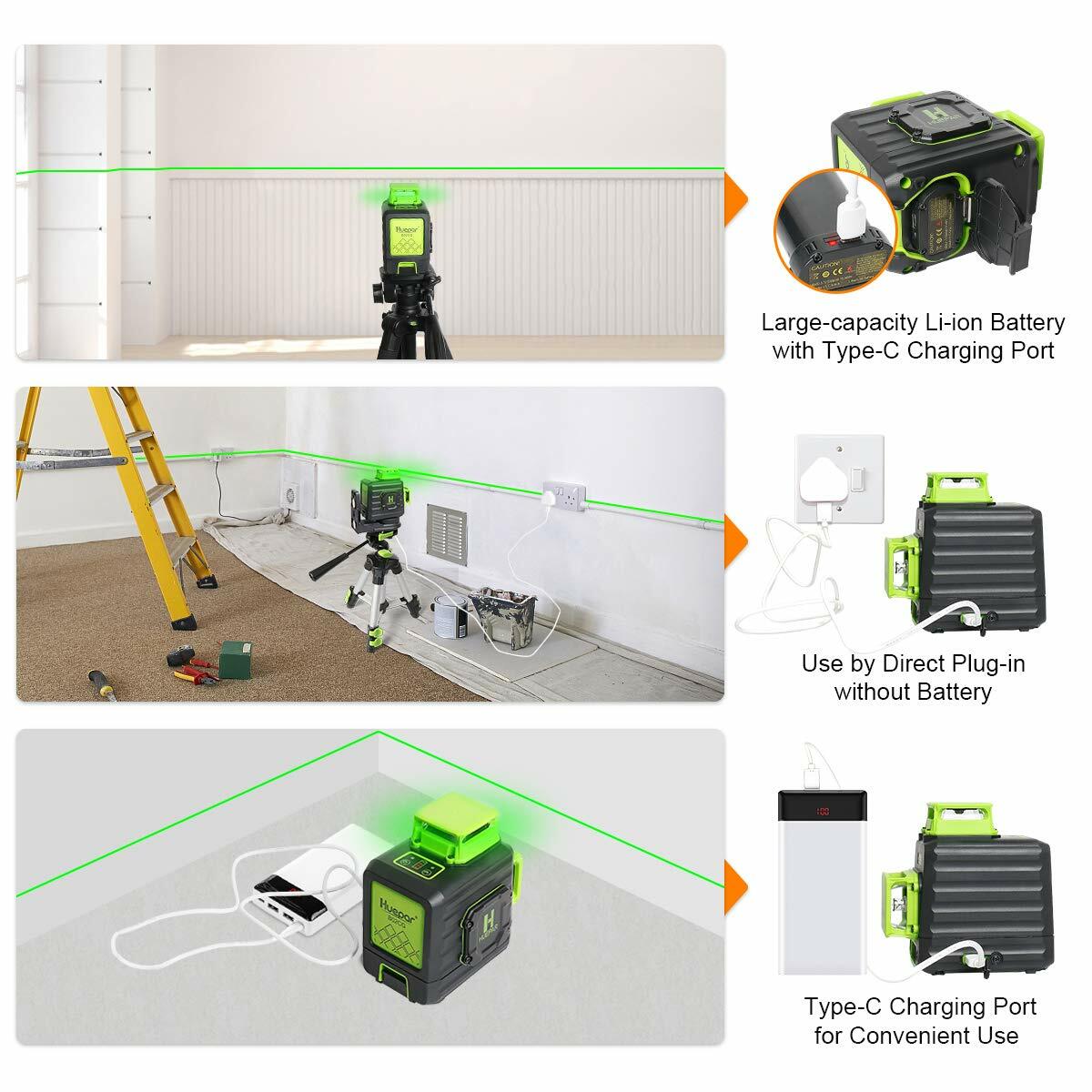 360° Rotary 8 Lines Green Laser Level Self Leveling Cross Measure Tool Set Kit