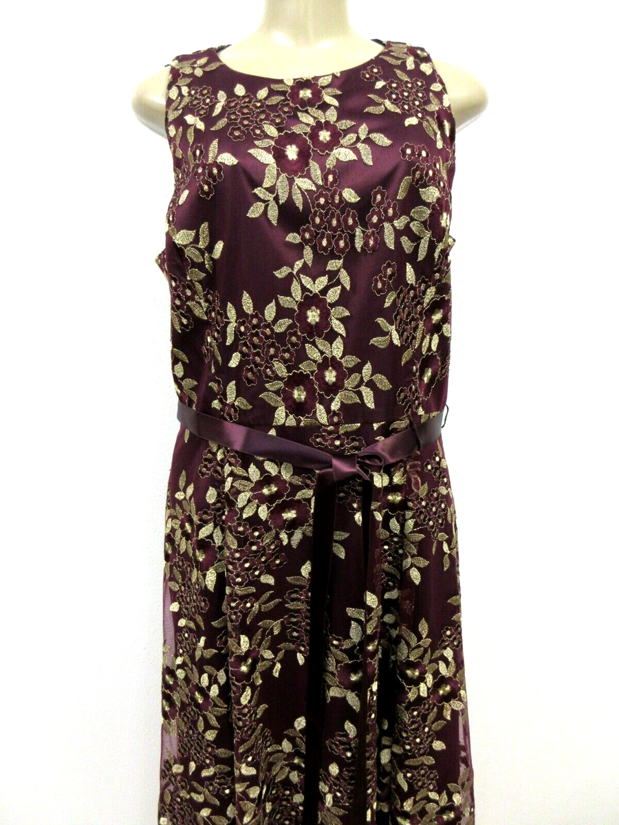Tahari Embroidered Sleeveless Dress Burgundy Gold Size 12 Midi NWT Tahari Embroidered Sleeveless Dress Burgundy Gold Size 12 Midi NWT