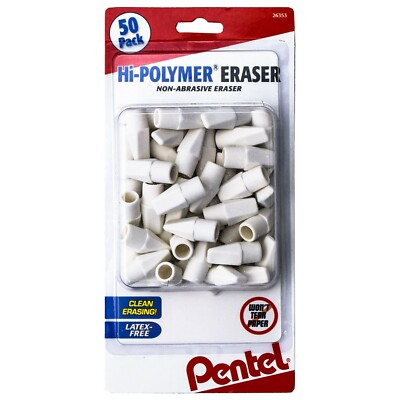 Pentel 26335 ZEH02BP50 Hi-Polymer Eraser Caps, White, Pack of 50