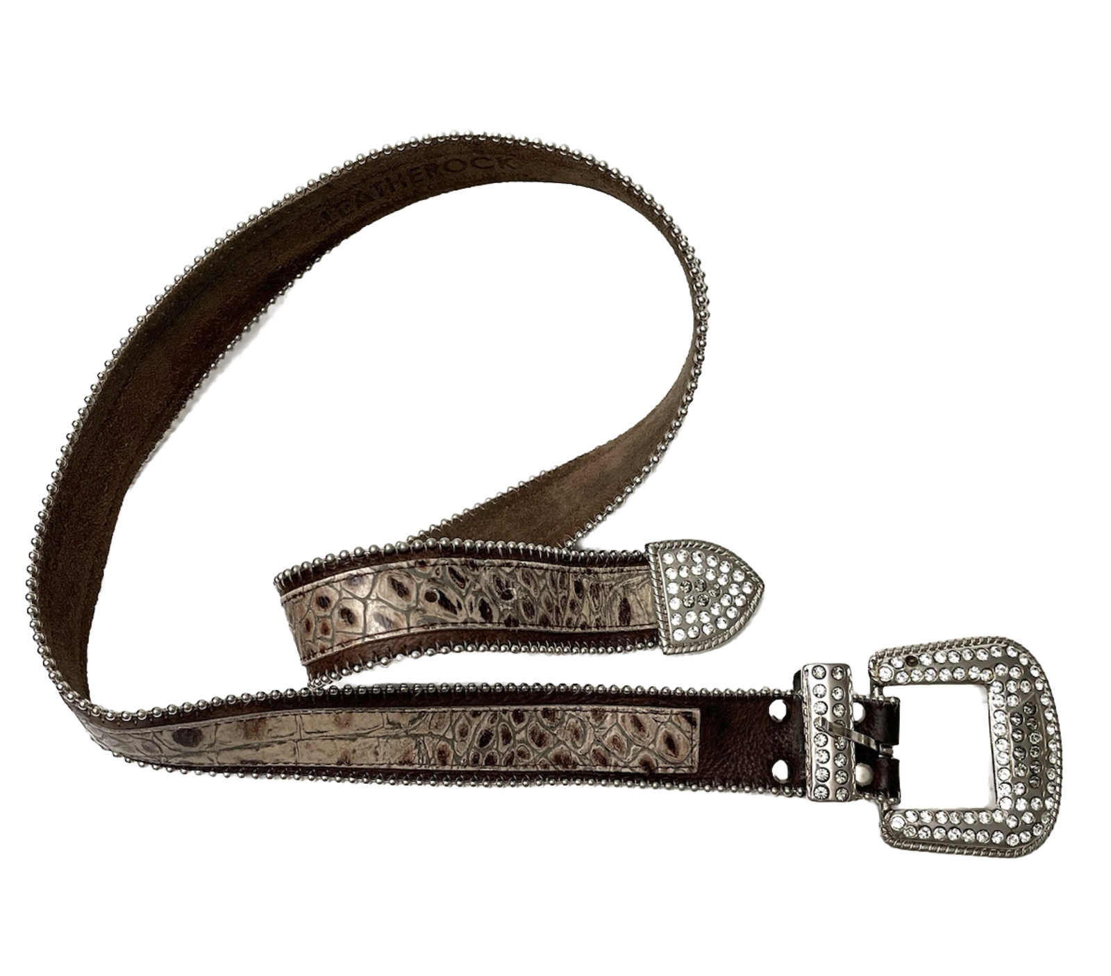 Sparkly Leather Rock Brown Croc Texture Studded Bling… - Gem