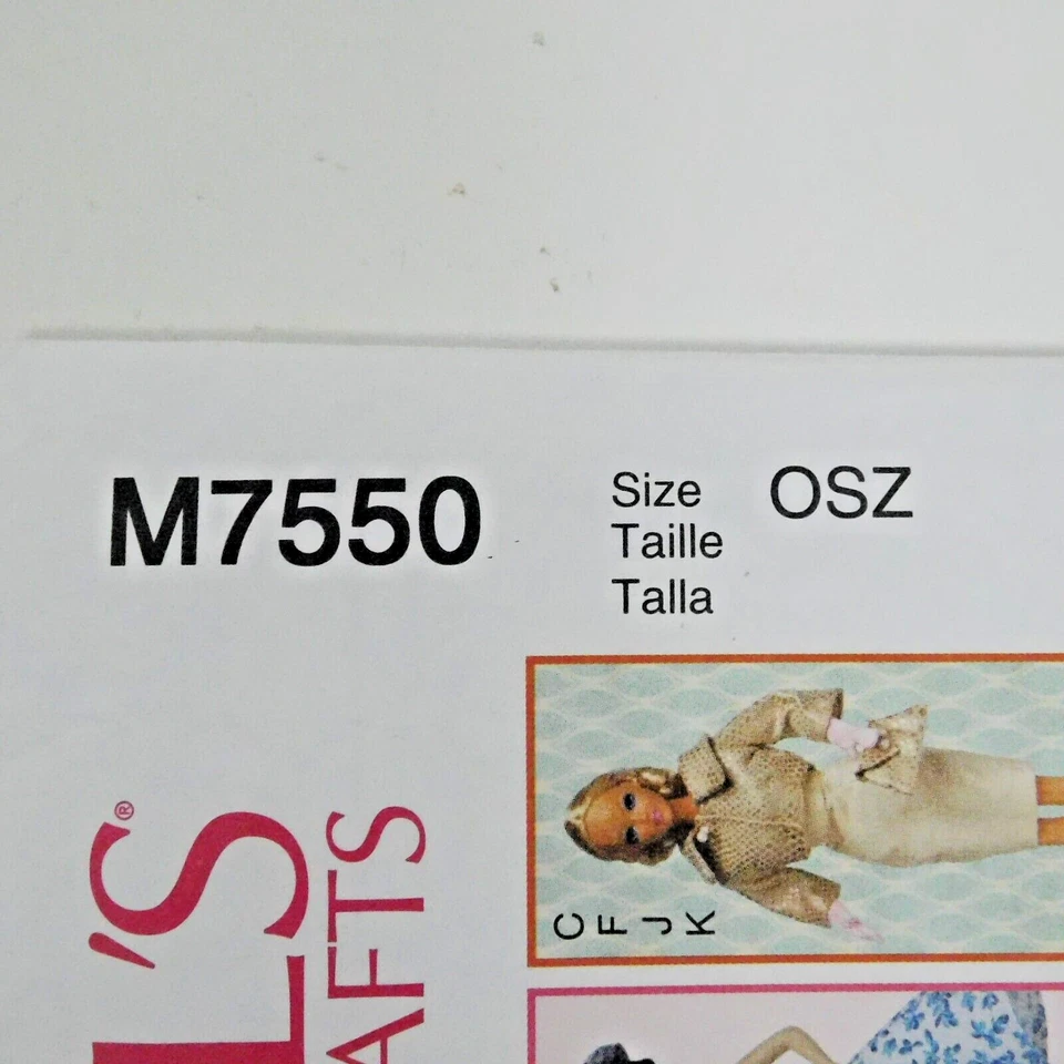 McCalls 7550 Misses Doll Clothes 11.5 inch Accessories Sewing Pattern Uncut - Image 4 of 4