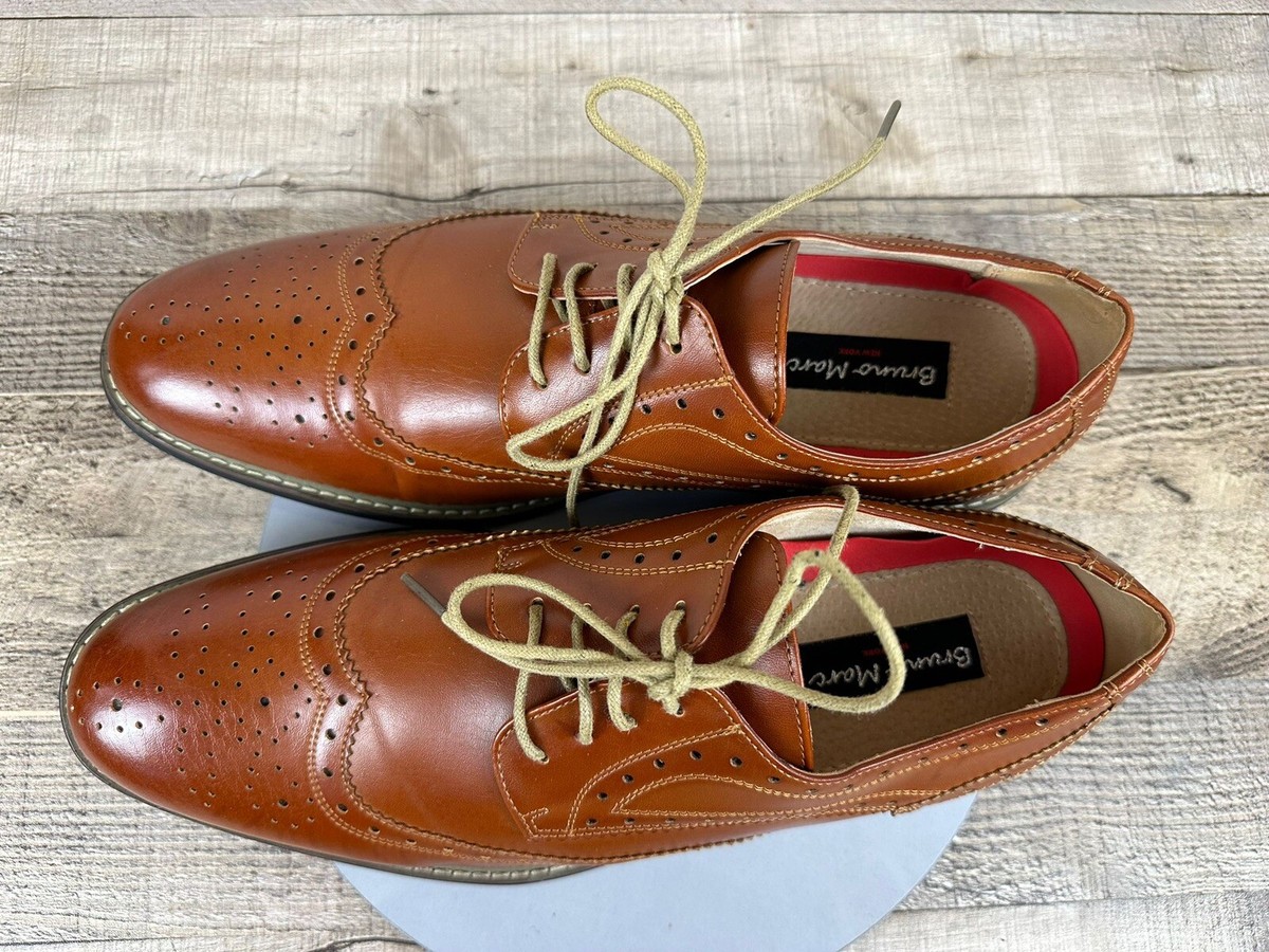 BRUNO MARKS Men\'s Cognac Leather Brogue Derby Shoes Bruno Marc, Leather Men main image 3