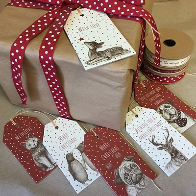 6x East Of India Tier Weihnachten Geschenkanhänger Qualität Vintage Mops Hund Katze Rentier