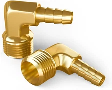 3/8" Hose Barb to 1/2" Male NPT 90 Degree Elbow, Brass Hose ID to Pipe Threaded,